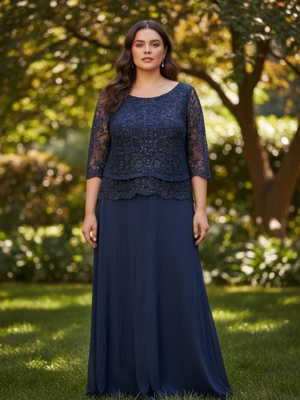 May Queen Navy Blue Beaded Lace Evening Formal Long Maxi Dress Plus 3XL